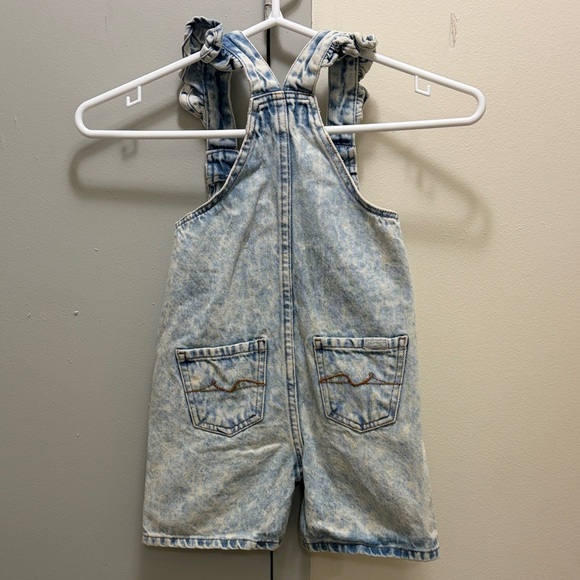 7 For All Mankind 3T Acid Wash Denim Short Overalls Toddler Dungarees Bib Shorts - Picture 8 of 8